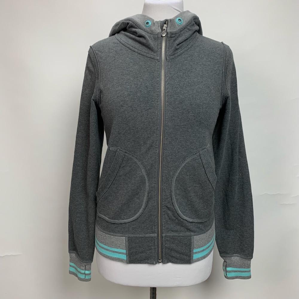 Lululemon Hoodie Womens 6 Full Zip Gray Flashback Blue Athletica Cotton Stretch